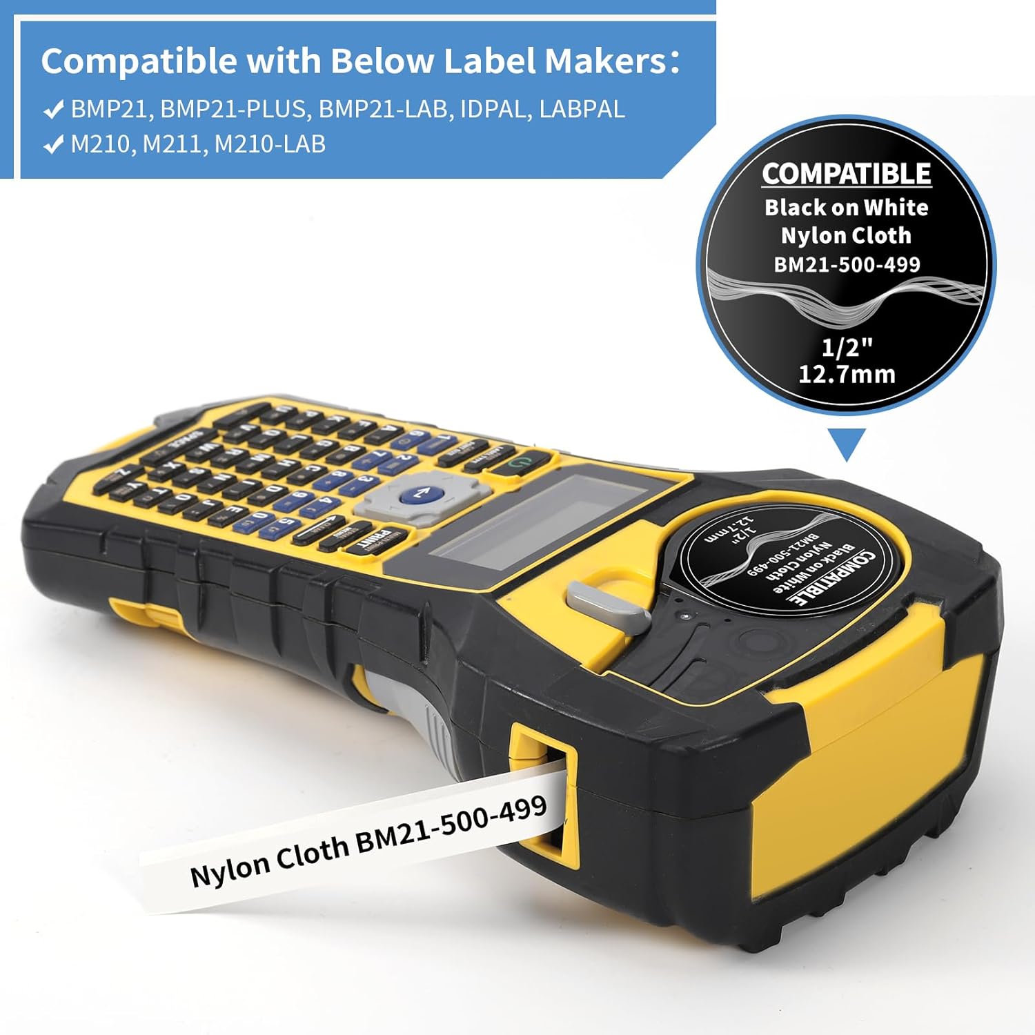 MarkDomain Cinta de etiquetas de nailon compatible M21-500-499 de 12 pulgada de uso múltiple funciona con BMP21-PLUS, BMP21-LAB0, M210, M211,