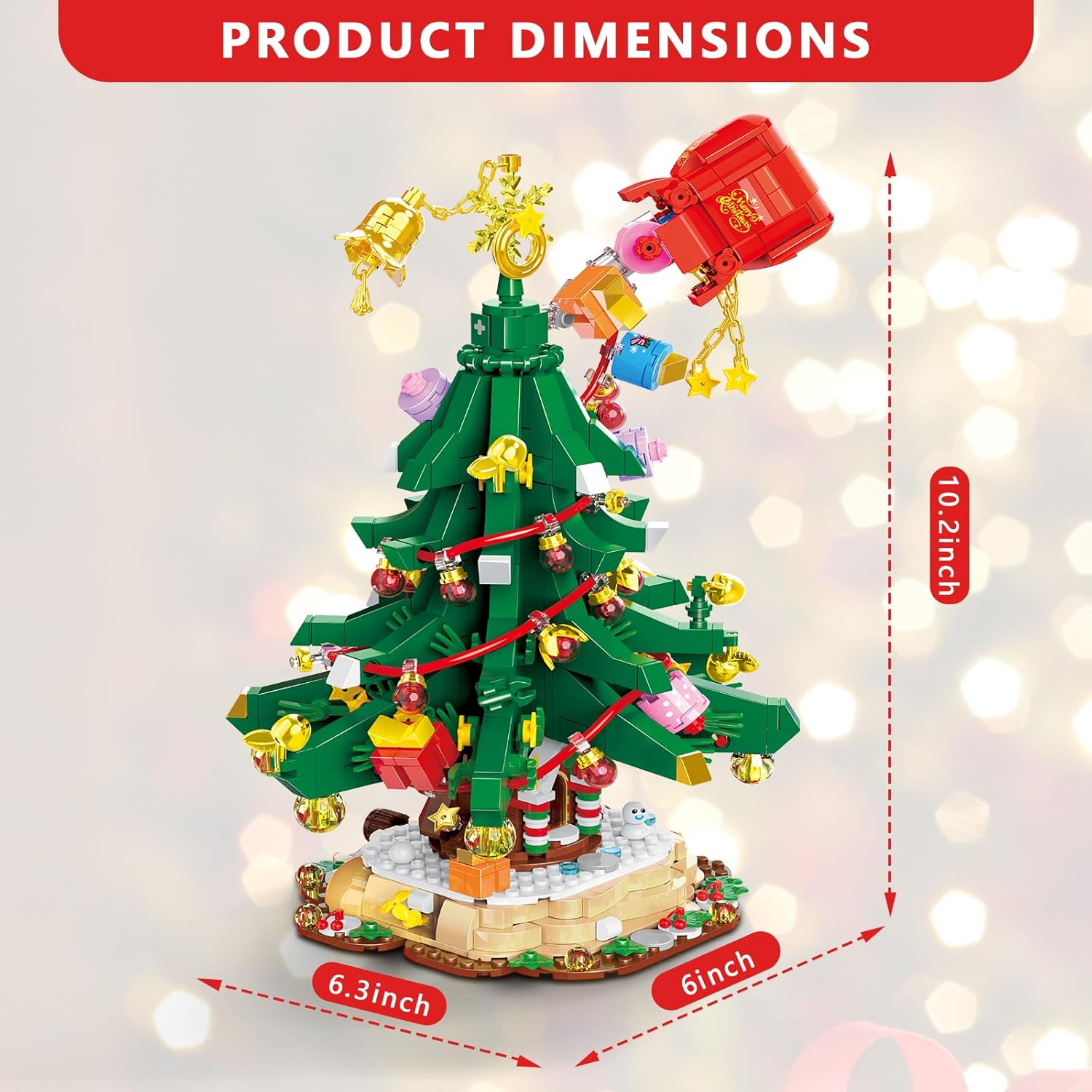 Juego de bloques de construcción de árbol de Navidad, 1124 piezas de ladrillos de construcción de Navidad, juguete de regalo de Navidad o cumpleaños