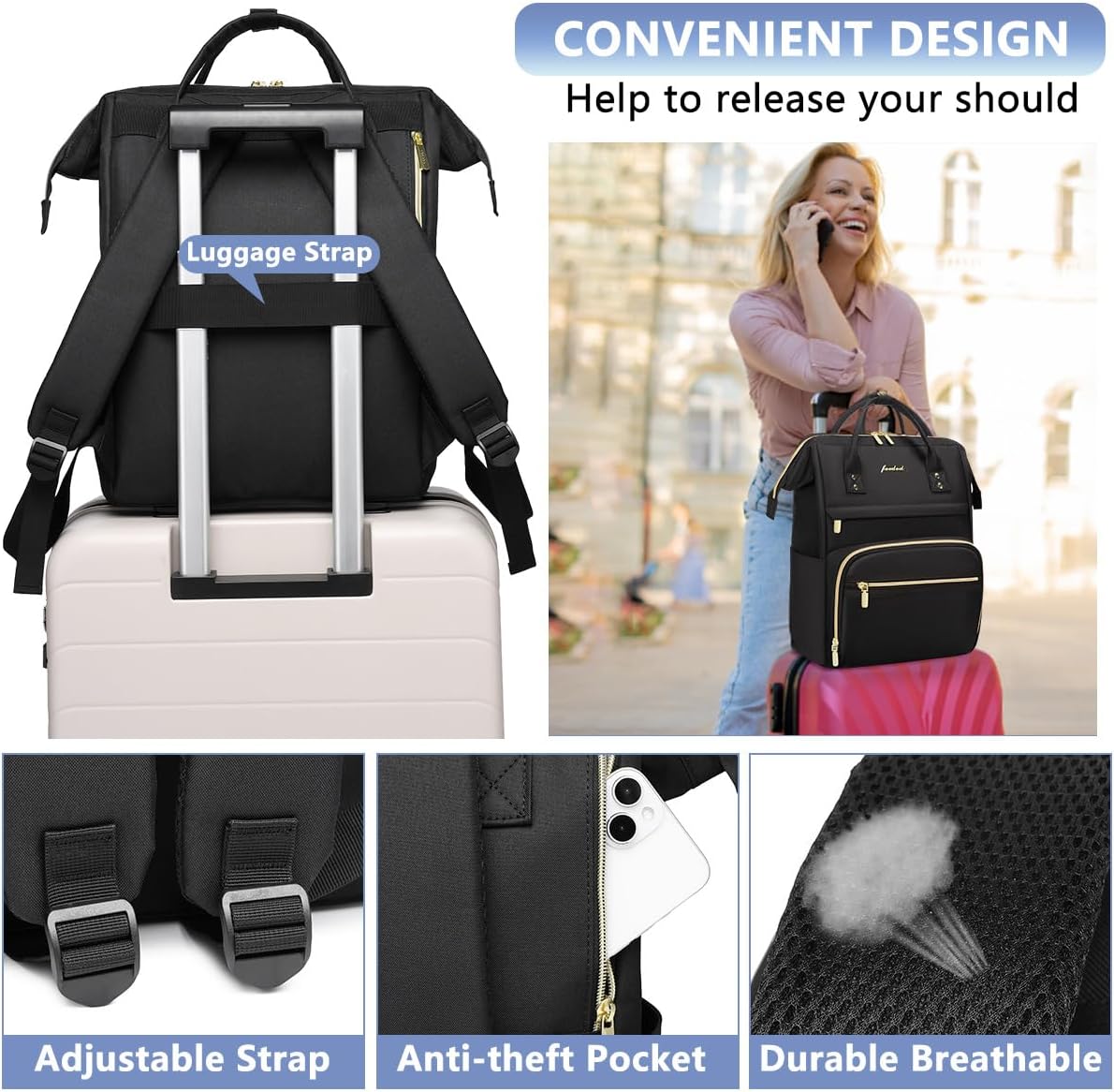 Bolsas para laptop para mujer, mochila para enfermera mochila para profesores de 15.6 pulgadas con puerto USB, mochila casual antirrobo, bolsa de
