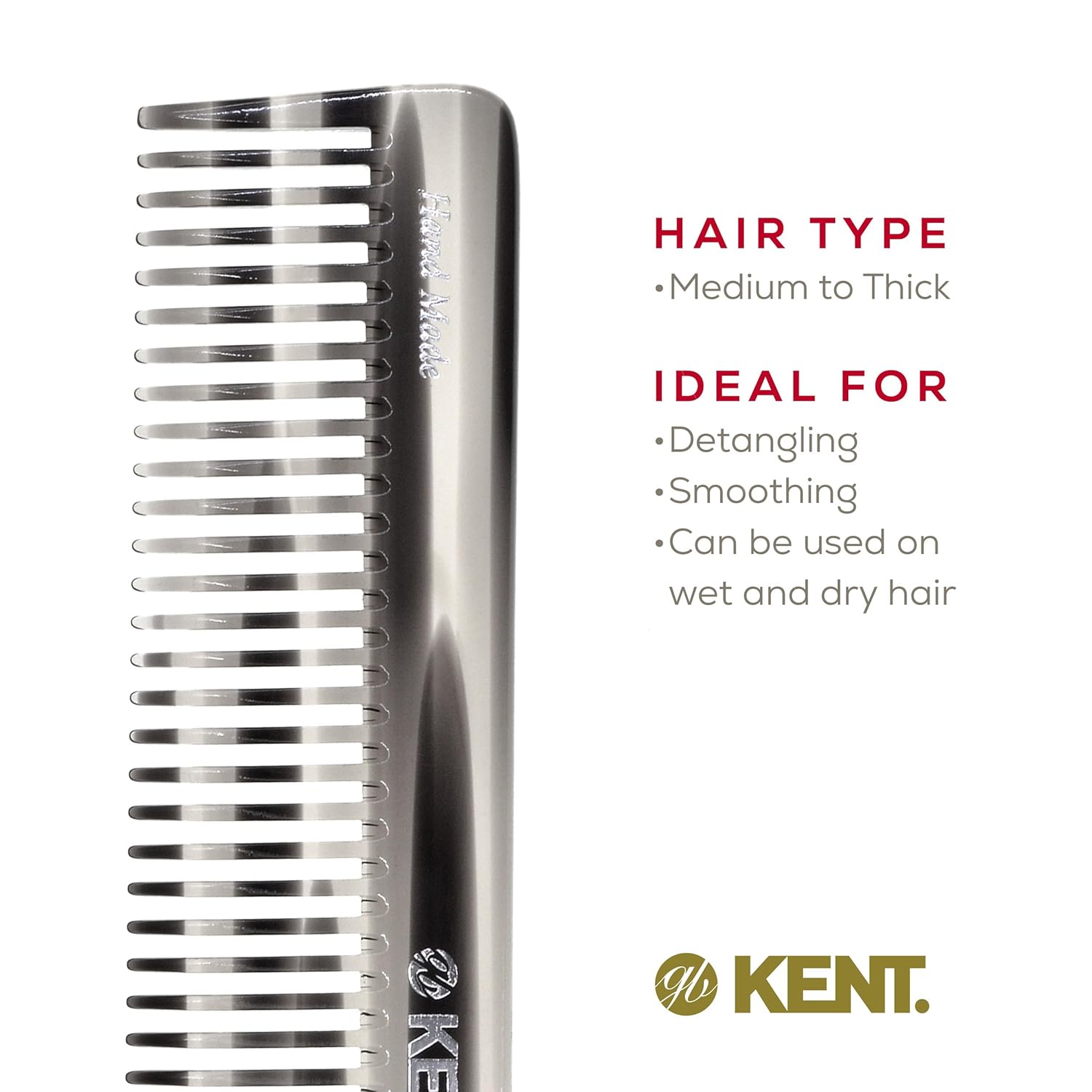 Kent 92TG – Peine desenredante de dientes anchos para cabello rizado, peine desenredante para todo tipo de cabello, peine de pelo para hombre y