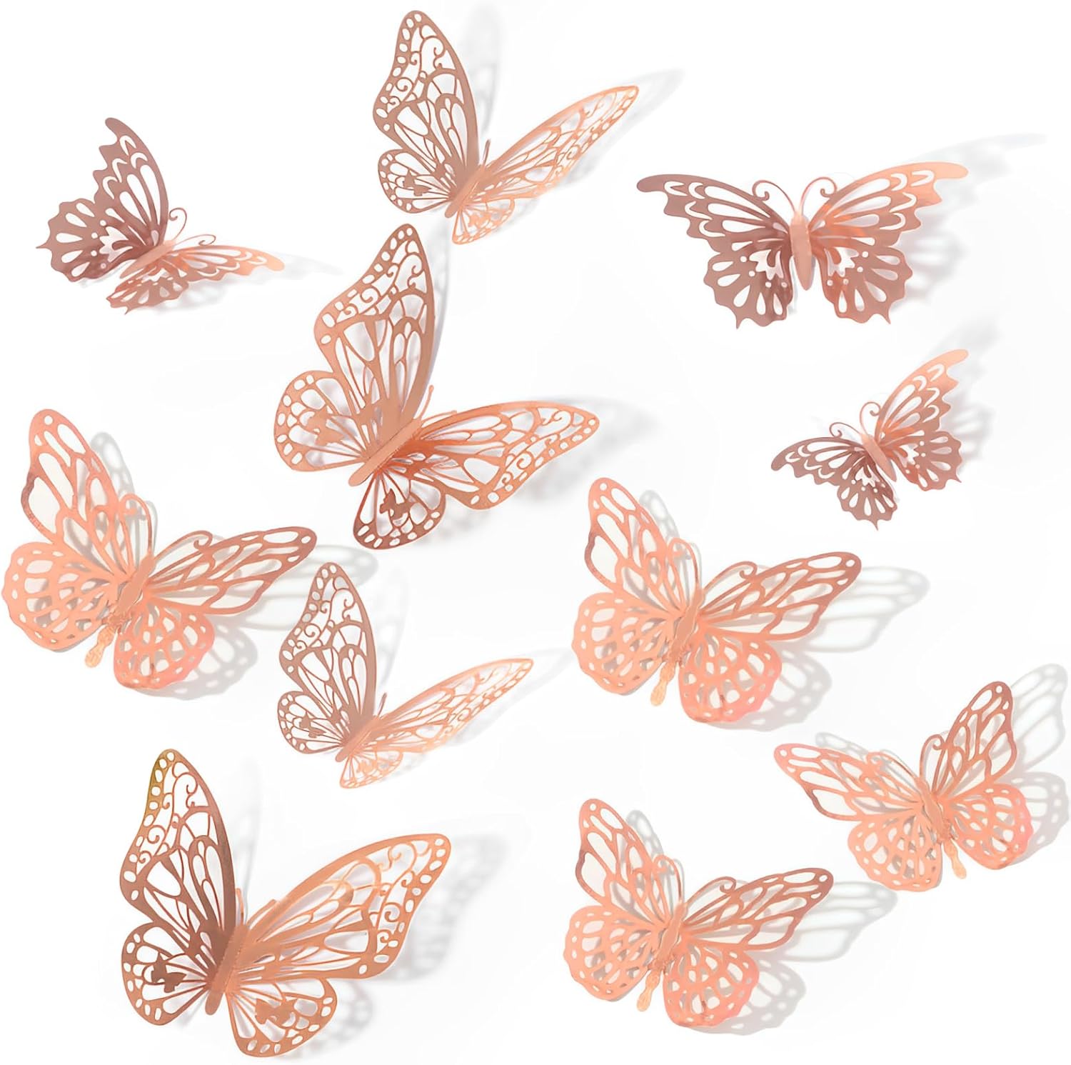 72 decoraciones de mariposa de oro rosa, decoración de mariposa 3D con 3 estilos 3 tamaños, calcomanías extraíbles de mariposa de oro rosa para