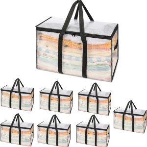 Bolsas de mudanza transparentes resistentes  Paquete de 8 bolsas de almacenamiento de 110L con asas fuertes, cremallera, impermeables, Bolsas de mudanza transparentes resistentes  Paquete de 8 bolsas de almacenamiento de 110L con asas fuertes, cremallera, impermeables,