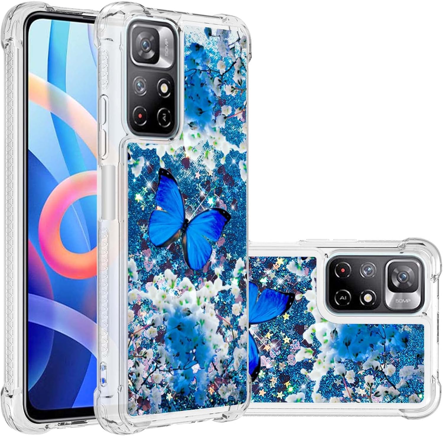 Compatible con Xiaomi Redmi Note 11 5G Funda brillante transparente suave TPU dibujos animados lindo arenas movedizas con líquido brillante que