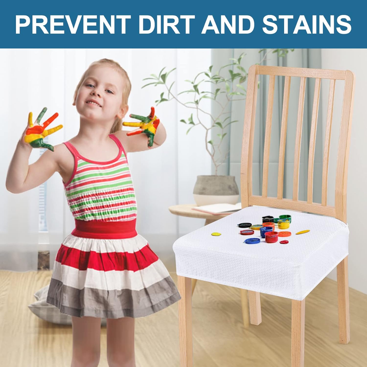 smiry Juego de 6 fundas de asiento impermeables para sillas de comedor, tela jacquard elástica, extraíble y lavable, fundas protectoras de asiento