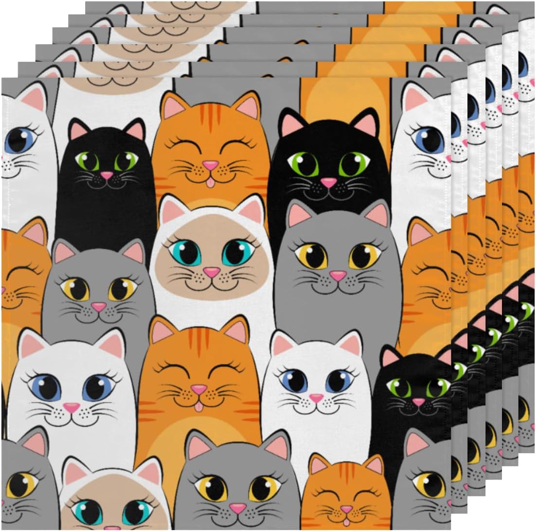 Cloth Napkins Set of 6 Cat 20×20 Inch Cloth Napkins Cute Cat Washable Reusable Kitchen Dinner Napkins Table Decor for Wedding, Holiday Party, Home,