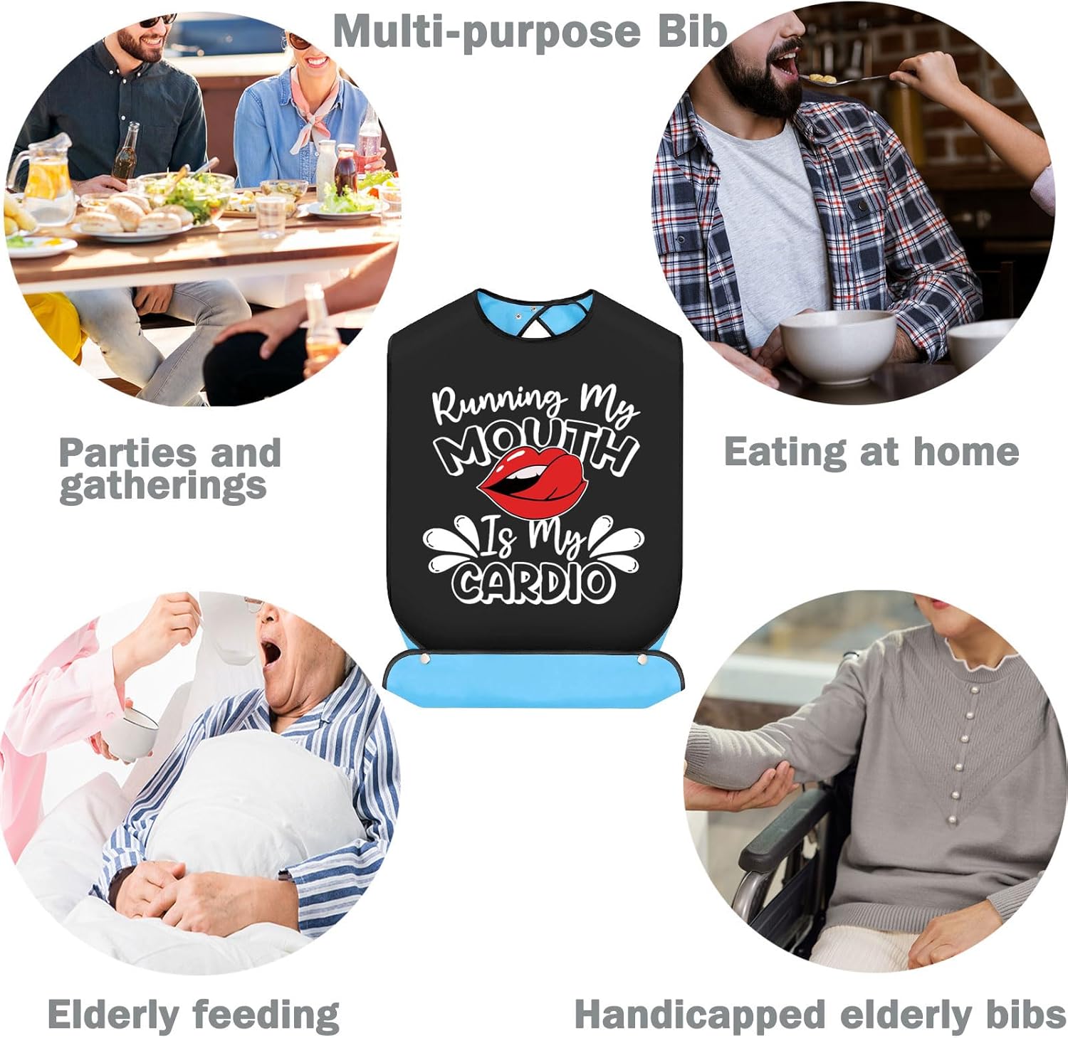 Running My Mouth Is My Cardio – Baberos para adultos con atrapador de migas, bromas de mordaza, babero, regalo ajustable, protectores de ropa para