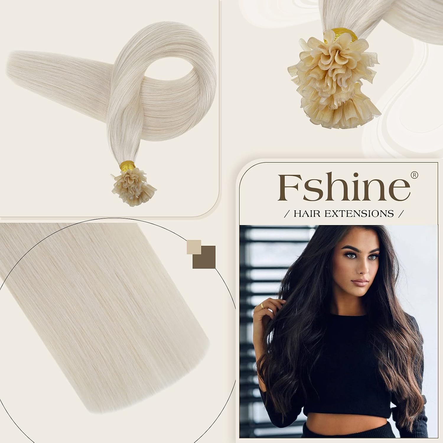 Fshine U Tip – Extensiones de cabello humano rubio blanco con punta K rubia, 1.41 oz50s, 14 pulgadas, extensiones de cabello preunido, extensiones