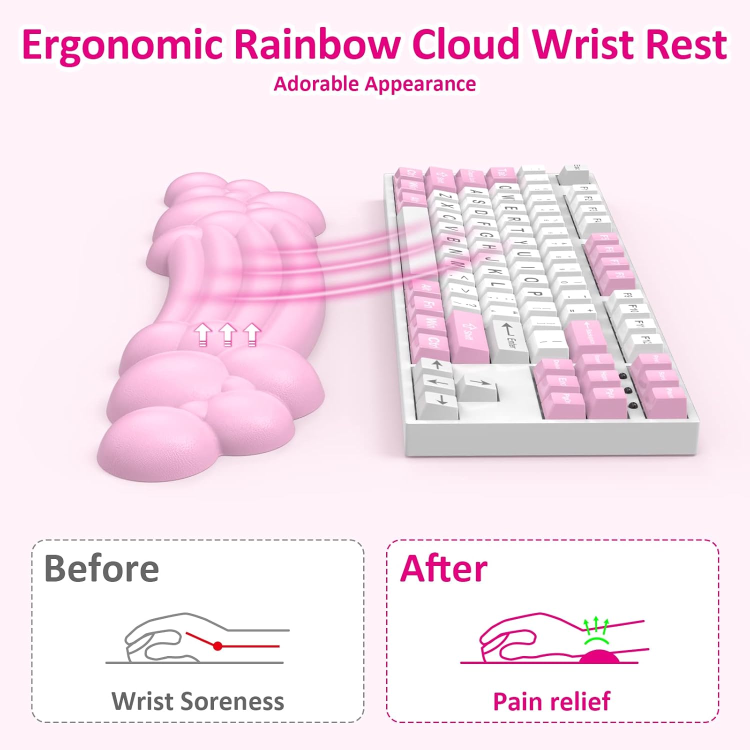 Cloud – Teclado con reposamuñecas y reposamuñecas, de piel sintética, espuma viscoelástica suave de silicona con forma ergonómica de arcoíris
