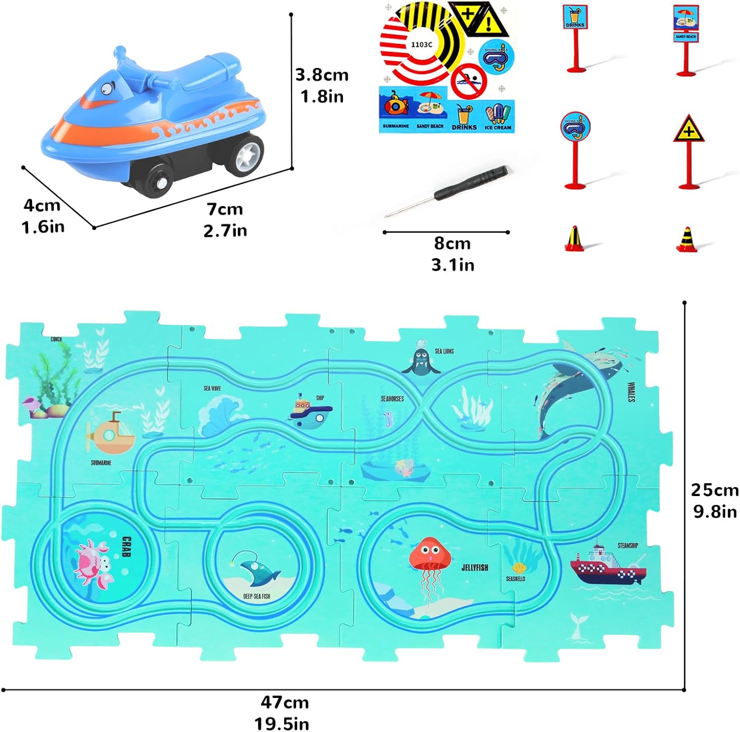 Juego de rompecabezas de coche de pista, rompecabezas de piso de plástico para niños de 3 a 5 años con vehículos, rompecabezas de carrito eléctrico,