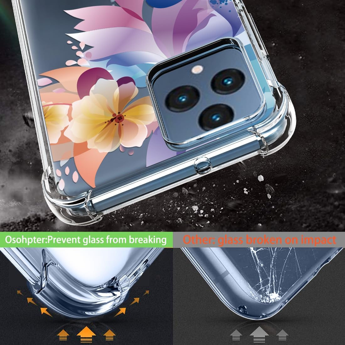 Osophter Funda para T-Mobile Revvl 6 5G, Revvl 6X 5G, funda floral floral para niñas y mujeres con protector de pantalla de absorción de golpes,