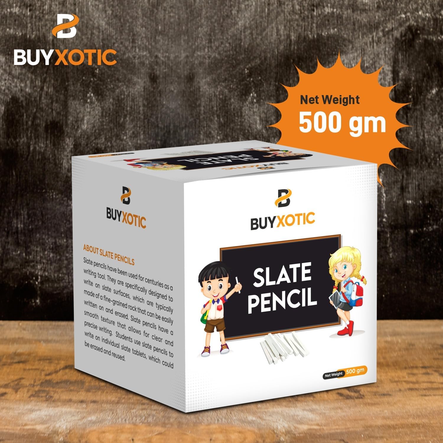 BUYXOTIC Caja de lápices de pizarra gruesa de alta calidad, tiza natural blanca india, marcadores de pizarra sin polvo, barras de pizarra de piedra