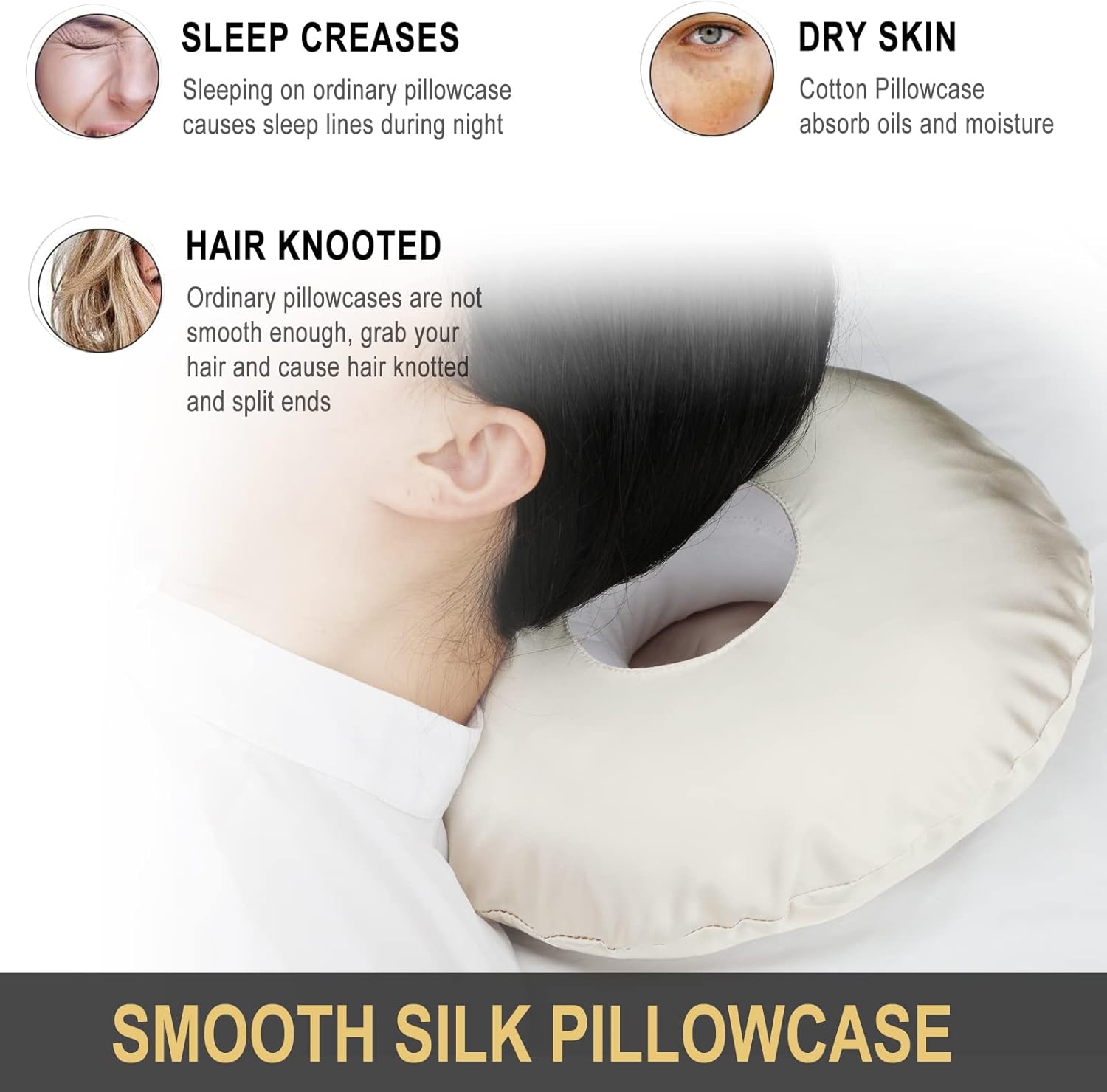 Funda de almohada de seda suave con agujero para piercing de oreja, funda de almohada de seda para cabello y piel, duermen de lado, dolor de oído,