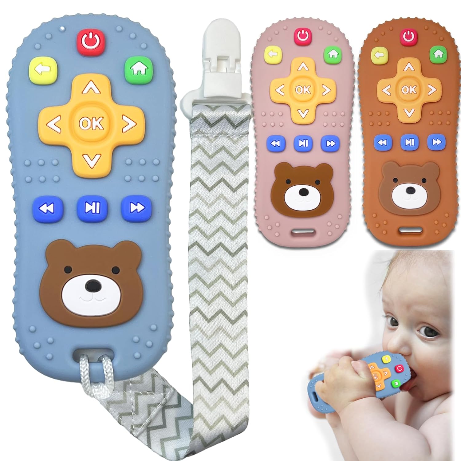 Juguetes de dentición de silicona con cuerda anti caída, juguetes de dentición con control remoto para bebés de 0 a 6 meses, mordedores para bebés