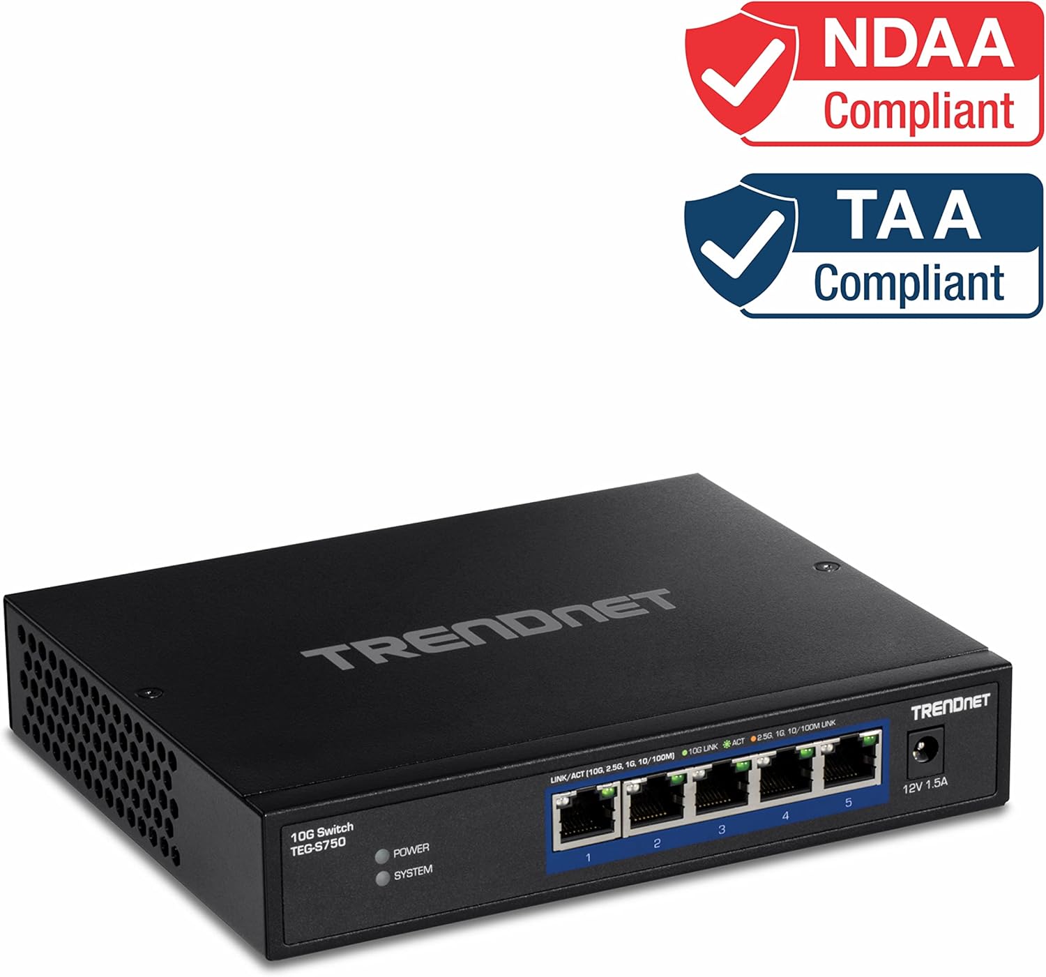 TRENDnet Interruptor 10G de 5 puertos, 5 puertos RJ-45 de 10 G, capacidad de conmutación de 100 Gbps, admite conexiones 2.5G y 5G-BASE-T, protección