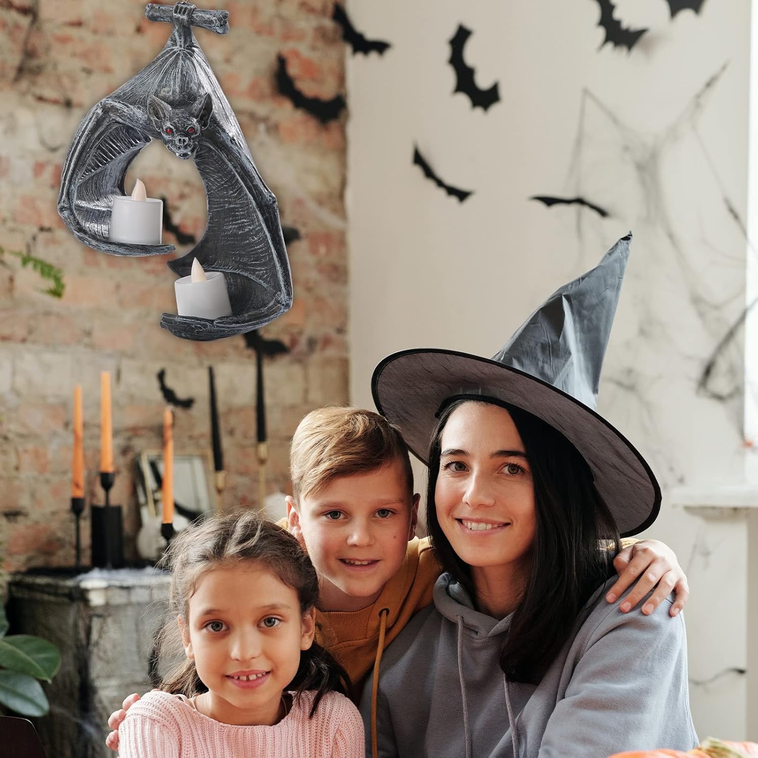 Portavelas de pared de murciélago, decoración de velas de murciélago de Halloween, candelabro de pared gótico con velas, decoración colgante de