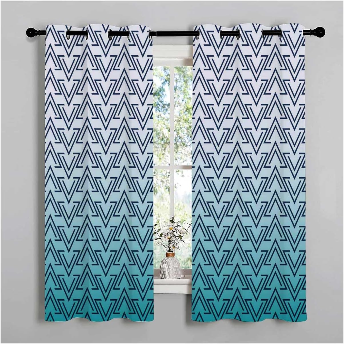 YANFENQI Cortinas para Sala Elegantes Modernas White Cyan Gradient Geometric Checked Curtain Room Divider Window Noise Blocker 63Inch Width by