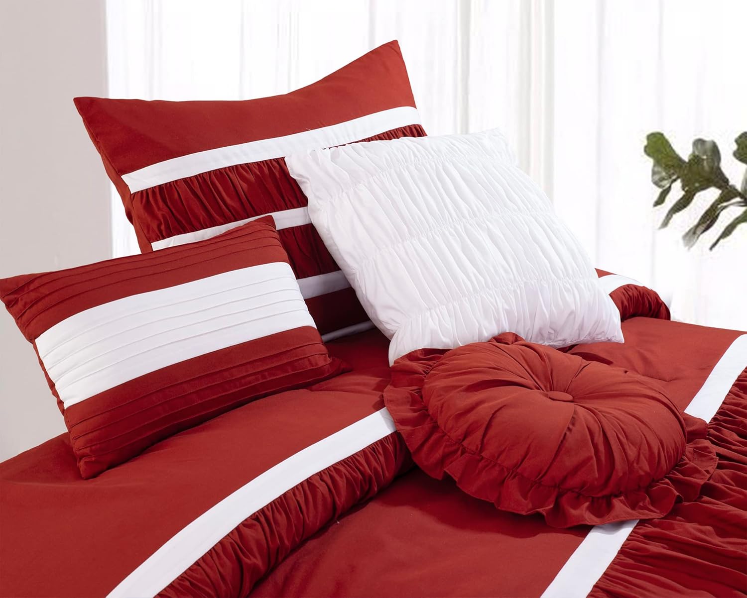 Elegant Comfort Isabella – Juego de edredón plisado con volantes de 12 piezas, juego de sábanas de 6 piezas con bolsillos inteligentes, almohadas