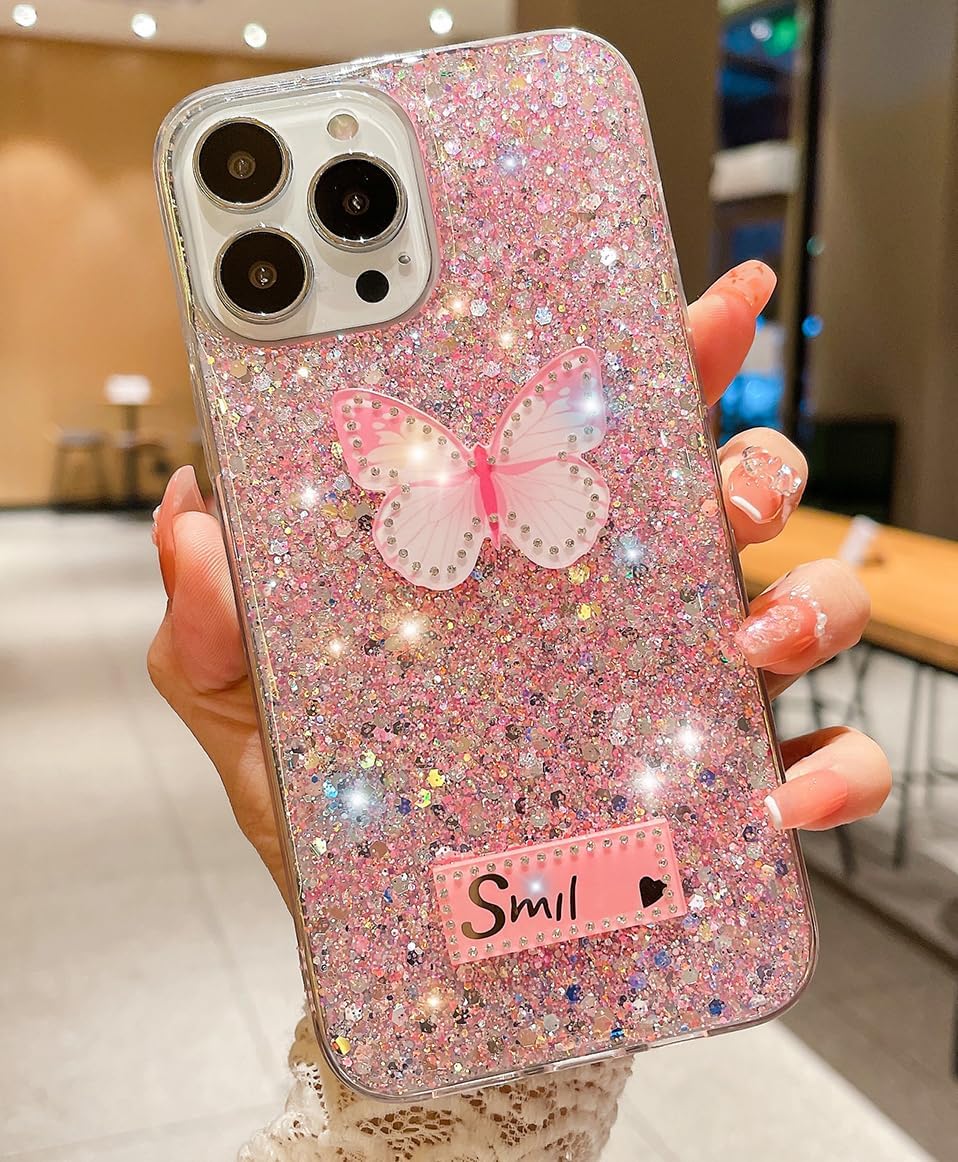 Funda de lujo para Samsung Galaxy S23 Ultra 5G con diseño de mariposa 3D brillante y suave y delgada de silicona brillante para mujeres y niñas,