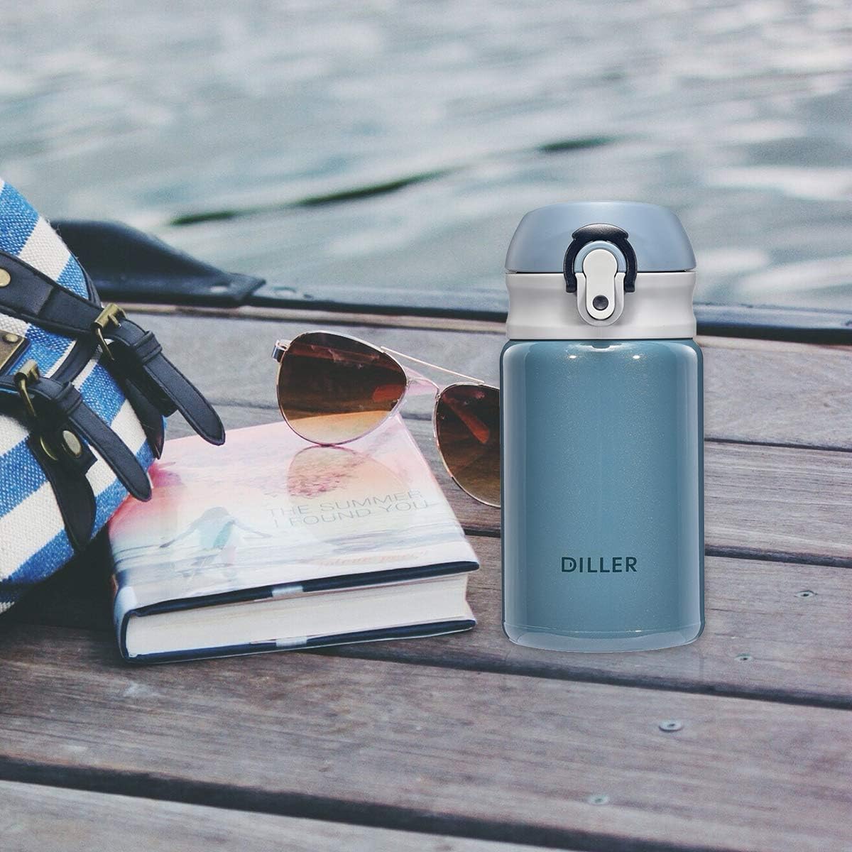 Botella de agua Diller Thermos, botella de acero inoxidable aislada de 10 onzas, a prueba de fugas, ideal para bolso o bolsa de almuerzo para niños,