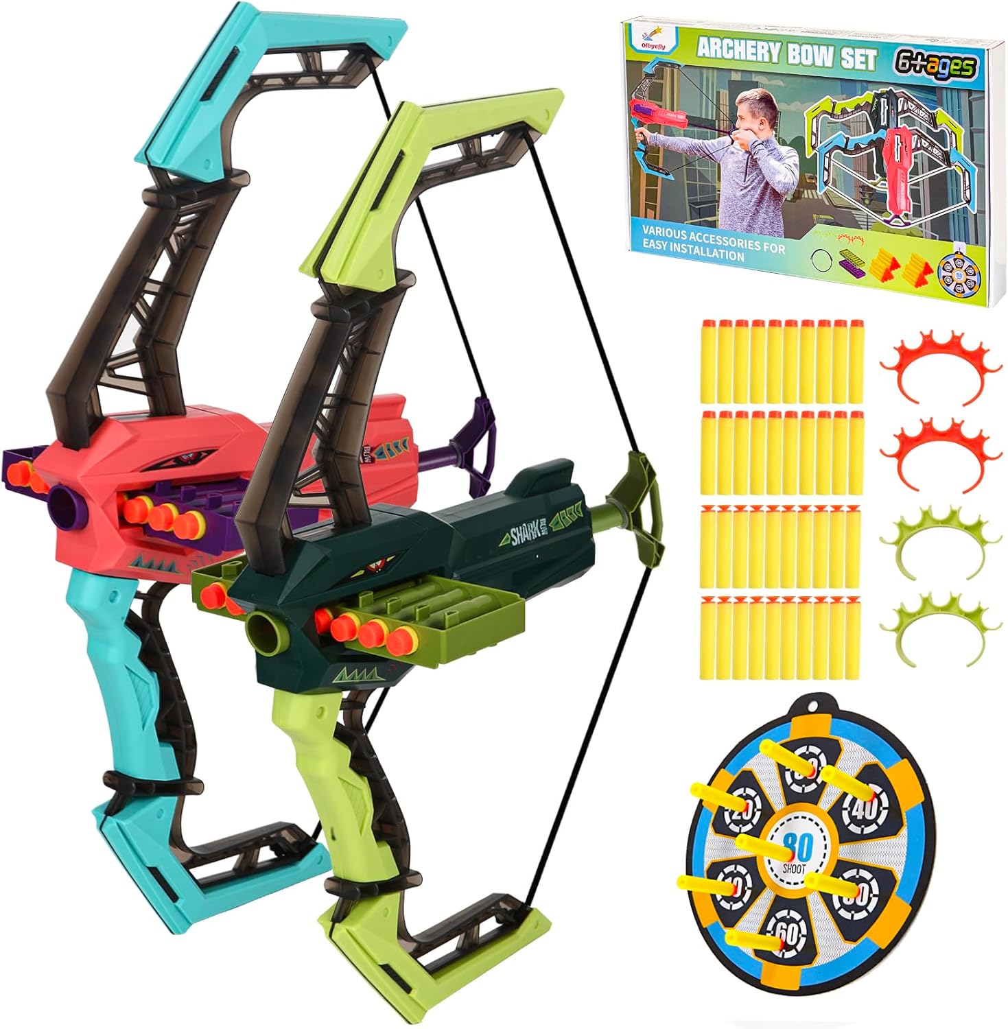 Juego de arco y flecha para niños, juegos de juguetes al aire libre para niños y niñas de 6, 7, 8, 10, 12+, juego de tiro con arco, 20 flechas, clip