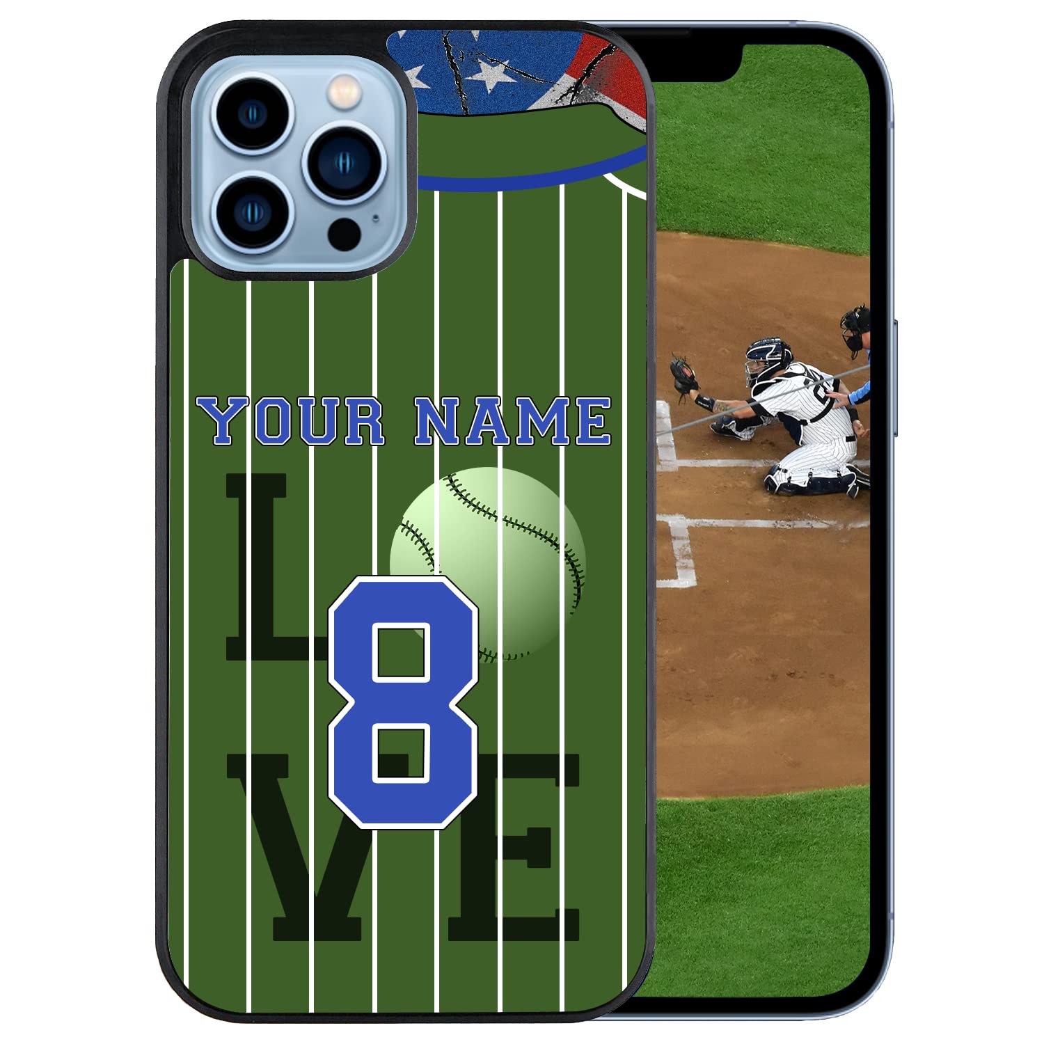 Personalized Name Number Custom BaseballSoftball Jersey America Flag Design Rubber Cover Phone Case for Samsung Galaxy A53