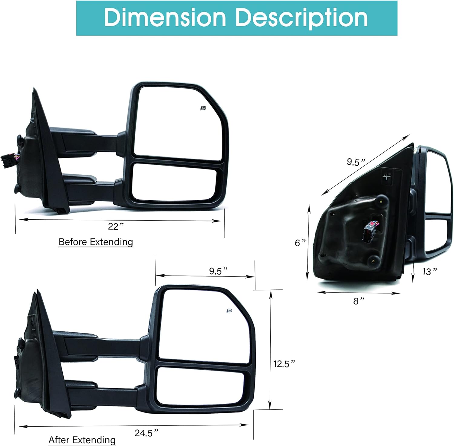 Espejos de remolque aptos para Ford F150 2020 2019 2018 2017 2016 2015 Pickup Truck LED Luz de señal de giro Sensor de temperatura con calefacción