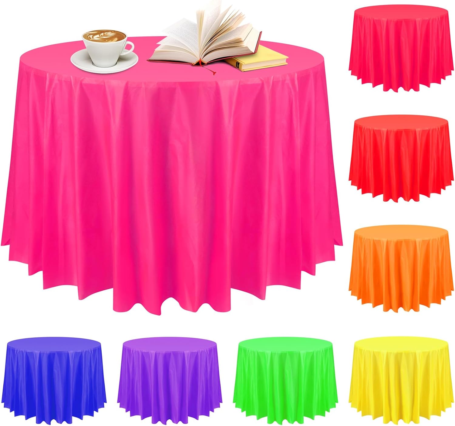 Preboun Mantel de plástico redondo de 84 pulgadas para fiesta, mantel redondo y decorativo para fiestas, bodas, cumpleaños (color brillante, paquete