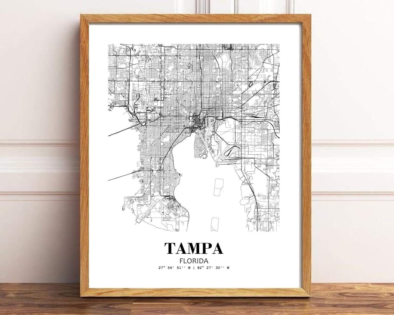 8X10 sin marco Tampa Florida Vista de la ciudad Resumen Camino Moderno Mapa Arte Impresión Póster de pared Oficina Decoración del Hogar Línea