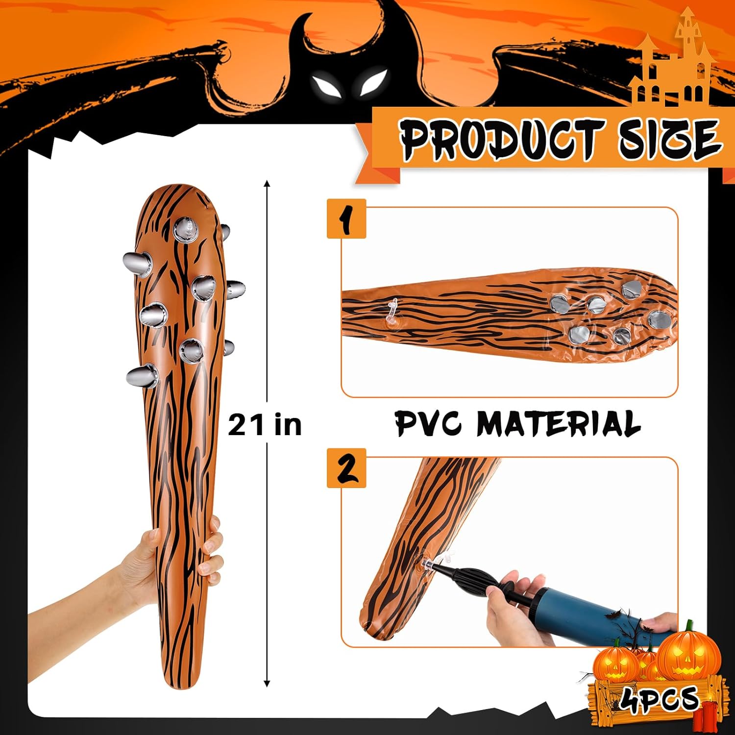 Aoriher Accesorios inflables de disfraces de Halloween para club de cavernícolas, murciélagos y cavernícolas inflables para niños, disfraz elegante,