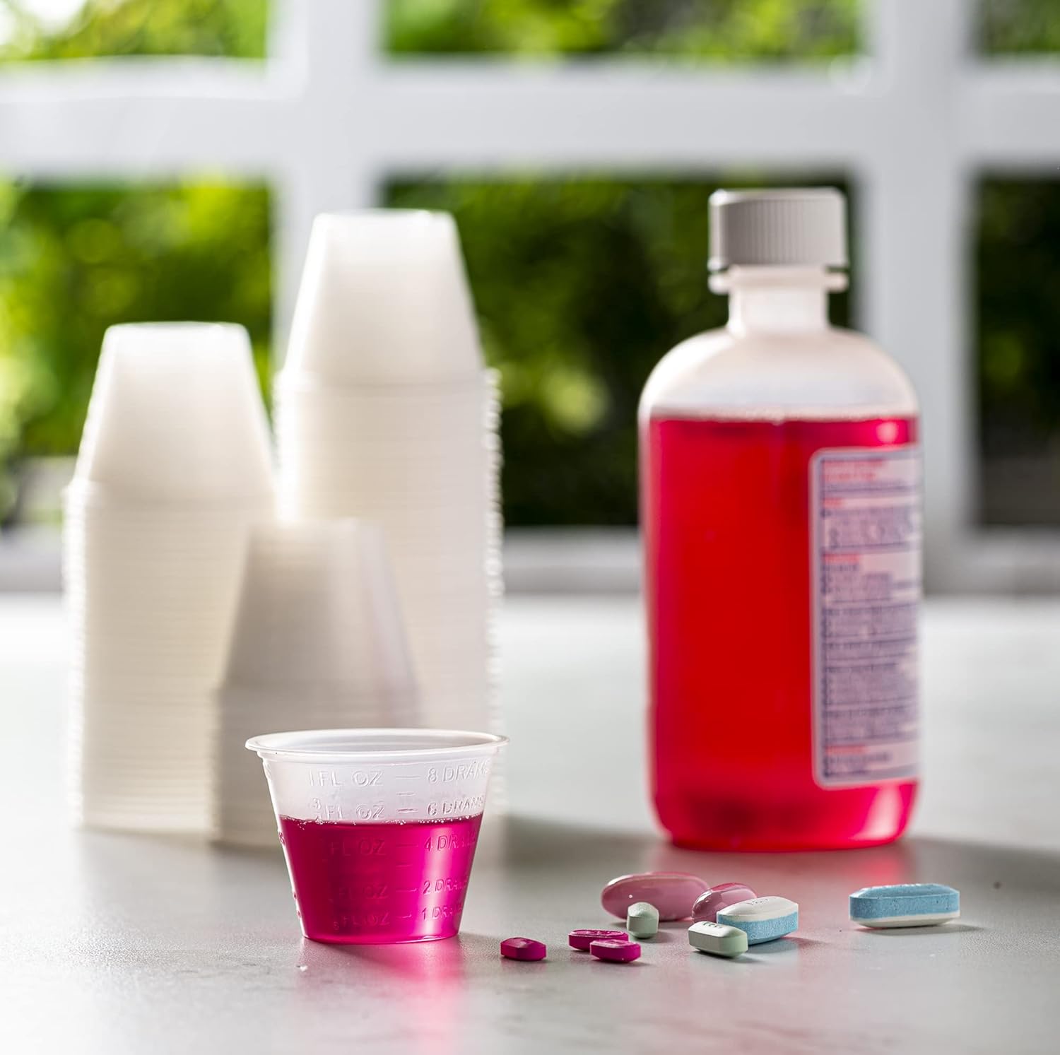(100 unidades de 1 onza) vasos medicinales desechables con marcas de medidas en relieve, para medicamentos líquidos y secos, por Care Plus