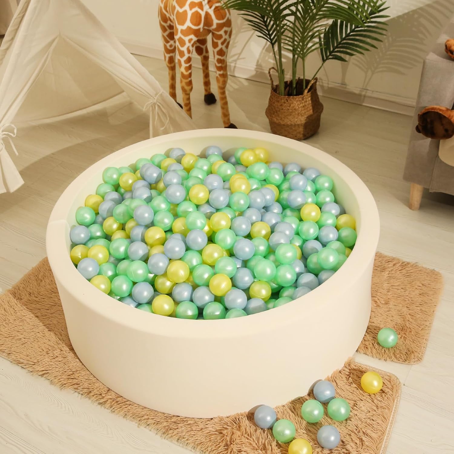 Realhaha Pelotas de piscina para bebé, temática oceánica, paquete de 100 unidades, crea una aventura submarina para tu pequeño, 3 colores de perlas