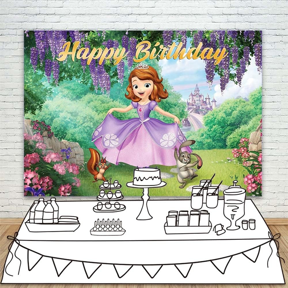 YouRan Sofia – Fondo temático para el primer cumpleaños, 5 x 3 pies, romántico, princesa morada, Forst Wonderland, animales, Sofía, feliz