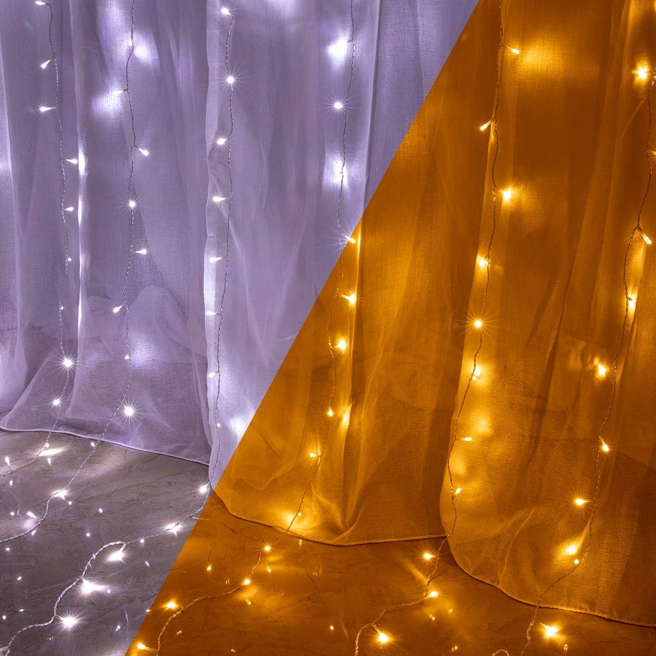 AWQ Guirnalda de 300 luces LED de 6.6 pies x 9.8 pies, 4 música, 11 modos de iluminación con control remoto para Navidad, fiesta de Acción de