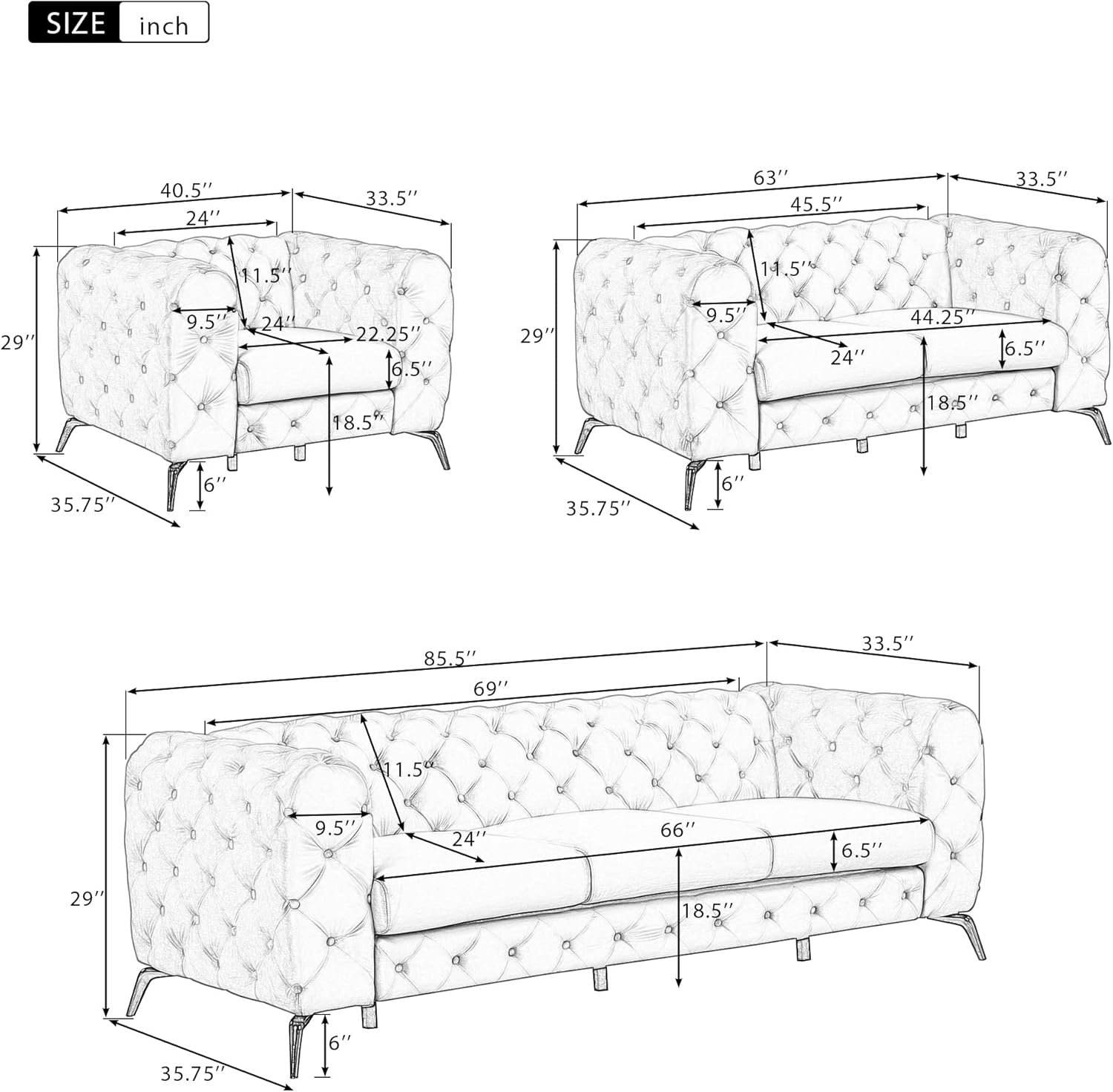 Merax Sofá biplaza tapizado de terciopelo, moderno sofá para 2 personas con respaldo copetudo con botones para sala de estar, dormitorio o espacio