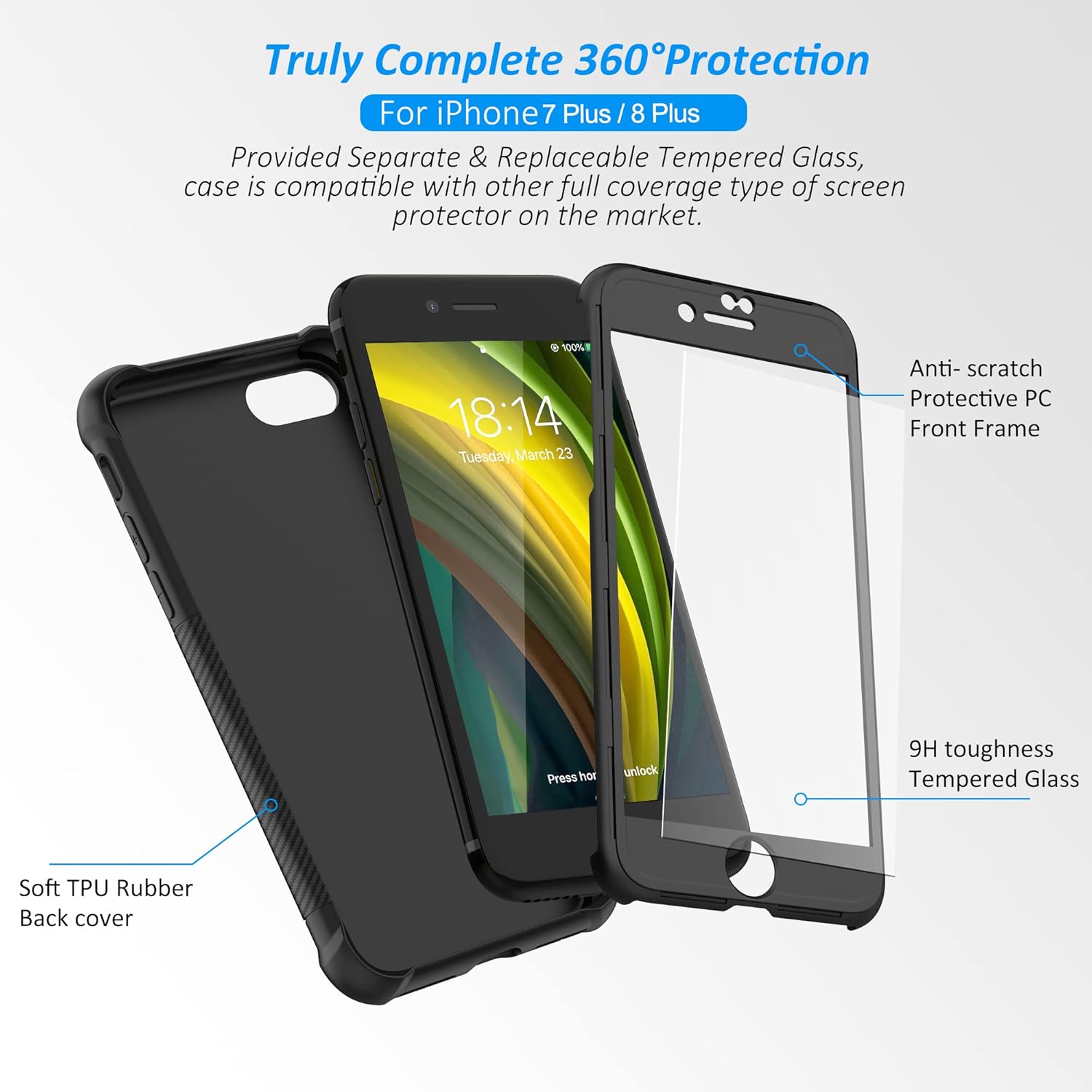 ORETECH – Funda diseñada para iPhone 7 Plus, diseñada para iPhone 8 Plus con 2 protectores de pantalla de vidrio templado, textura de fibra de