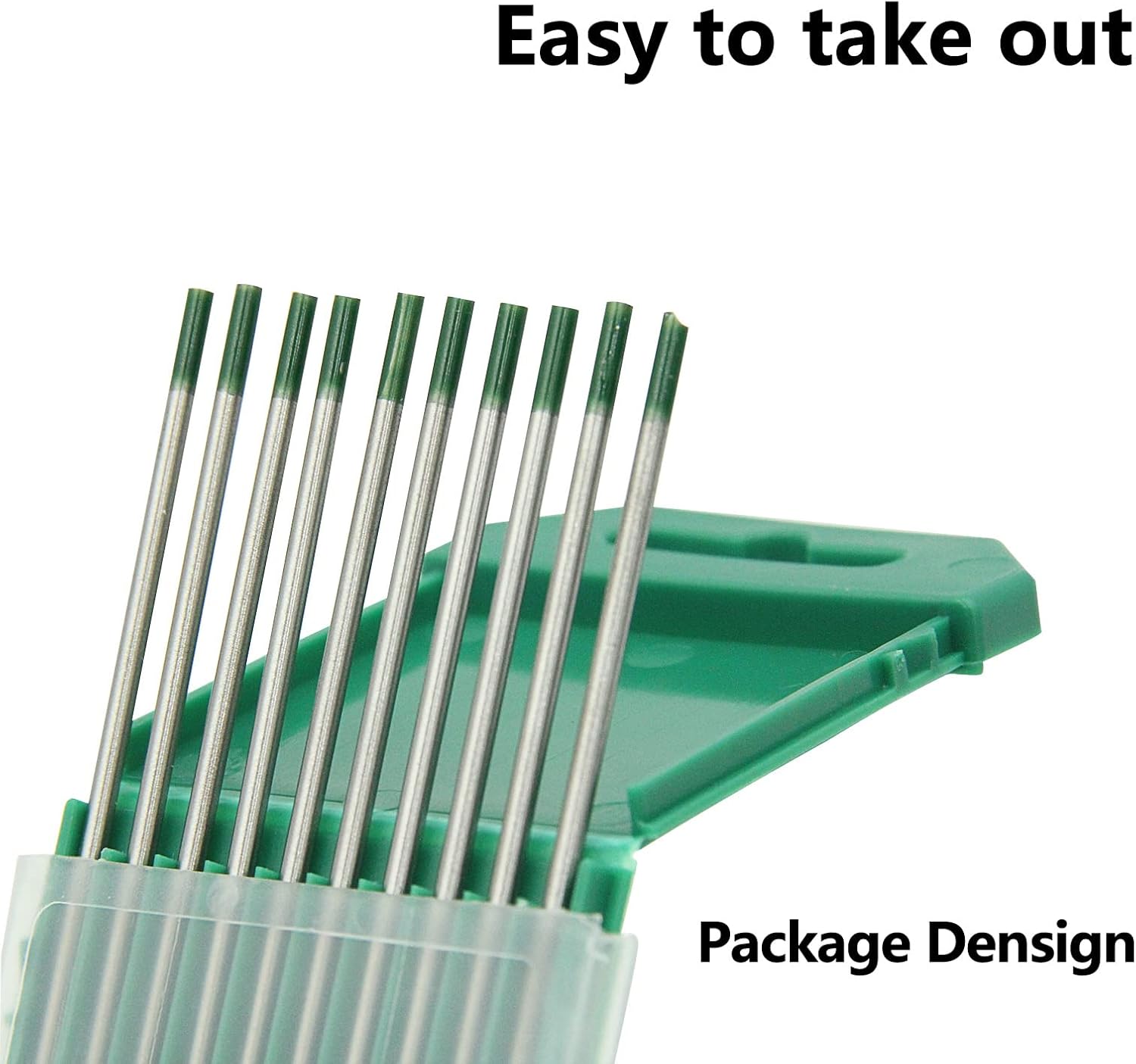 Electrodos de tungsteno para soldadura TIG, tungsteno puro, 116 x 7 pulgadas (verde, WP), paquete de 10 unidades