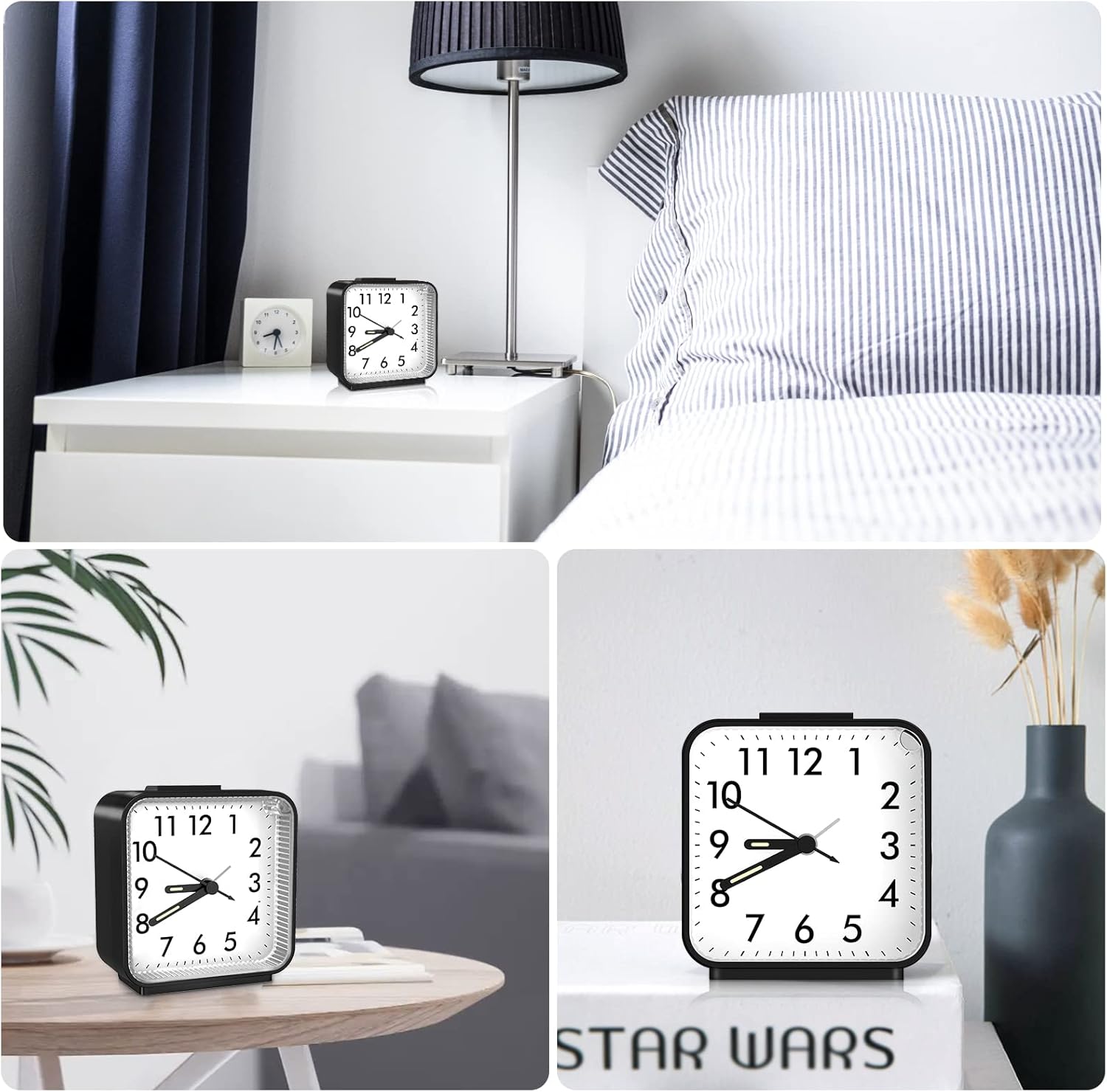 ORIA Reloj despertador analógico, reloj despertador silencioso, reloj despertador sin tictac, pequeño reloj despertador con luz nocturna,