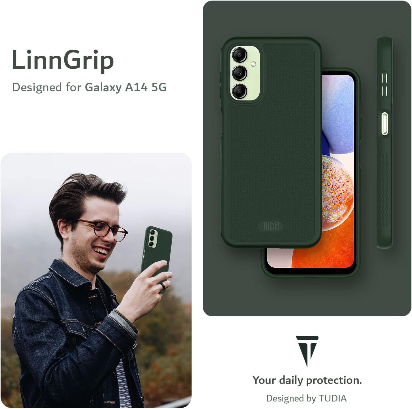 TUDIA LINNGRIP – Funda protectora de TPU suave con agarre ultradelgado diseñada para Galaxy A14 5G (2023), a prueba de golpes, delgada y ligera,