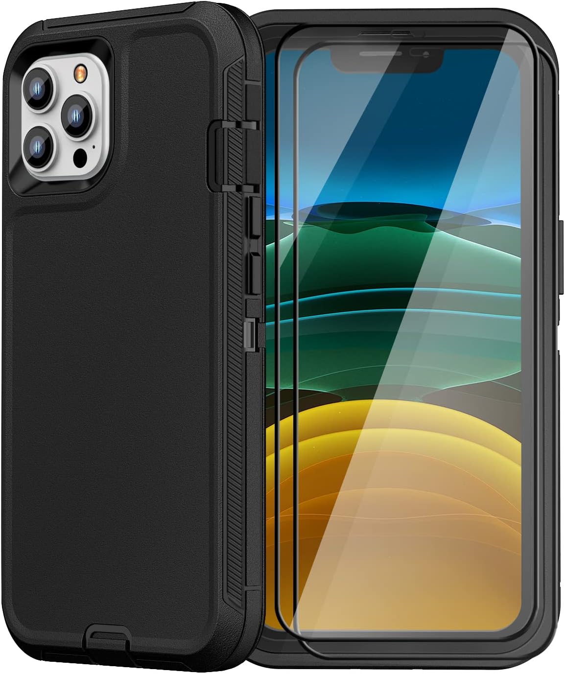 FEIYAR HOME Funda resistente para iPhone 11 Pro Max con 2 protectores de vidrio templado, grado militar, a prueba de golpes, color negro