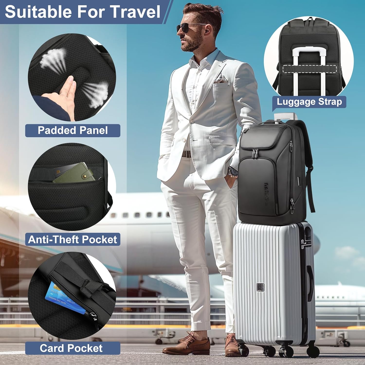 Mochila de negocios para hombre, mochilas antirrobo inteligentes para laptop de 17.3 pulgadas con puerto de carga USB, resistente al agua, mochila