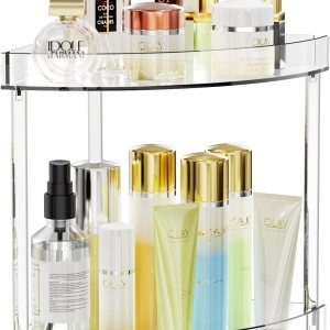 Organizador de encimera de baño de 2 niveles, organizador de esquina de encimera de baño acrÃlico, estante de almacenamiento transparente, bandejas Organizador de encimera de baño de 2 niveles, organizador de esquina de encimera de baño acrÃlico, estante de almacenamiento transparente, bandejas