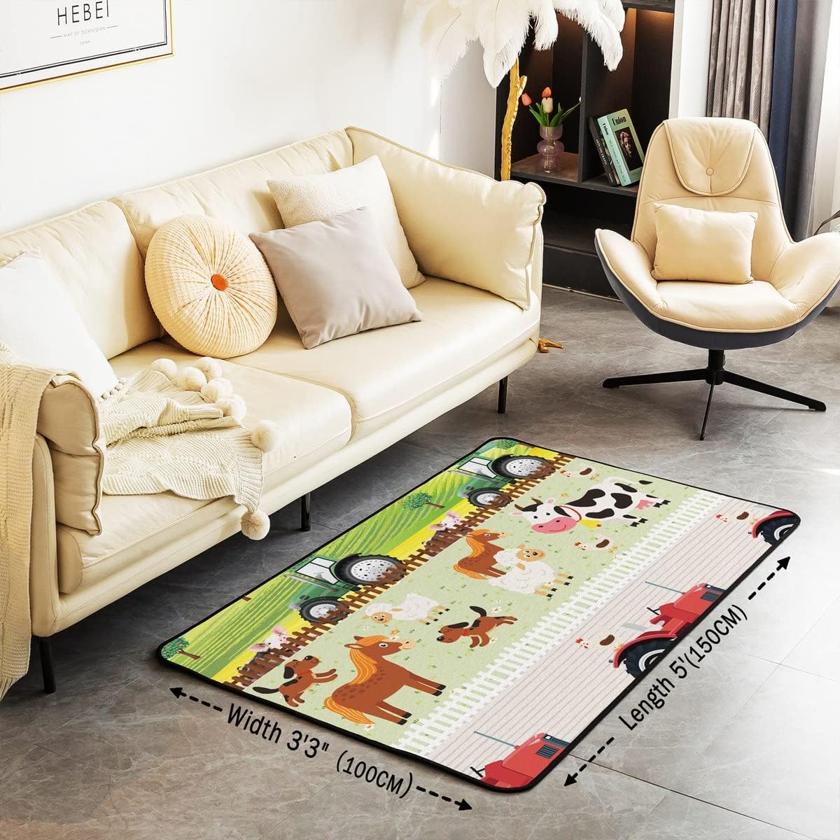 Juego de alfombras de sala de estar de animales de granja para linda vaca, caballo, oveja, alfombra de área de 5 x 7 pulgadas, decoración de