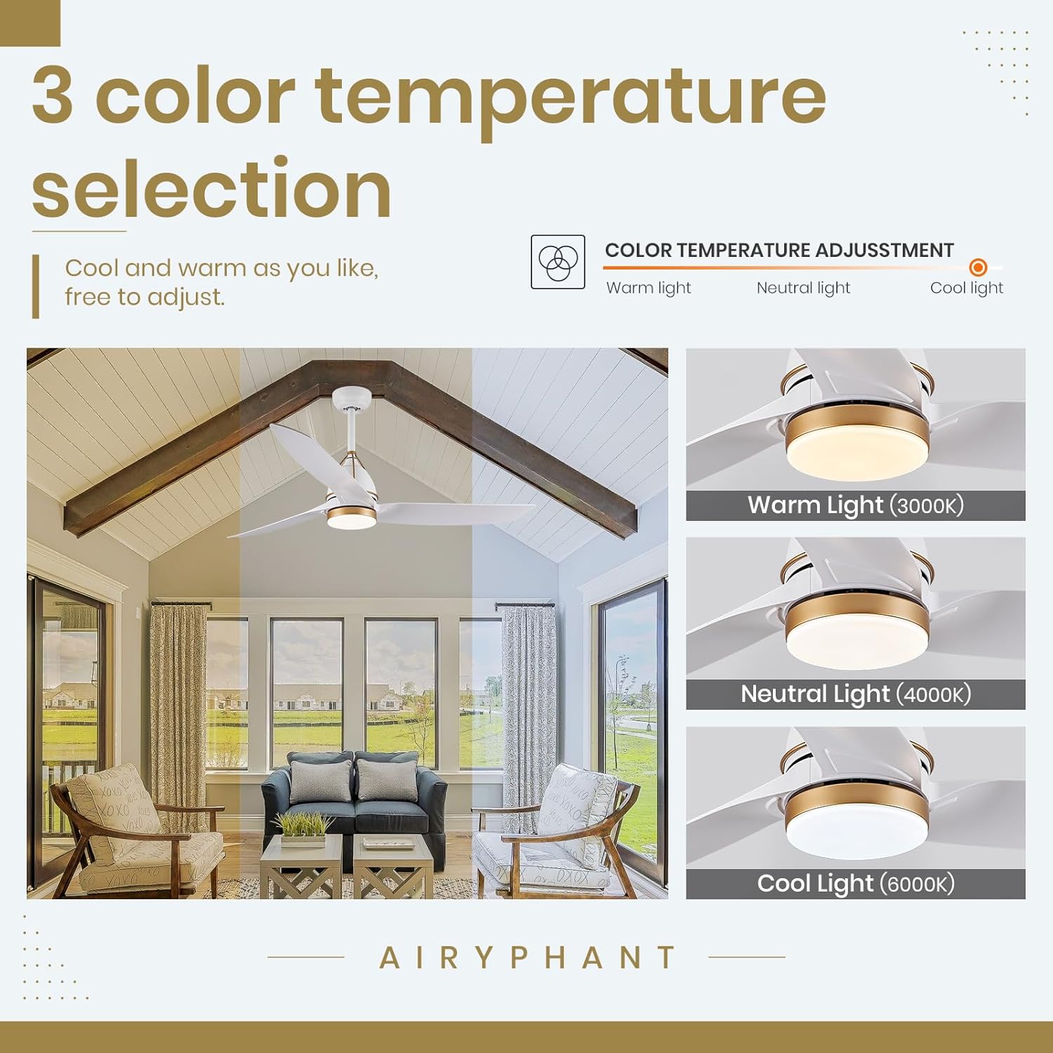 AIRYPHANT Ventiladores de techo de 56 pulgadas con control remoto de luces, ventilador de techo para exteriores, ventilador de techo moderno de 3