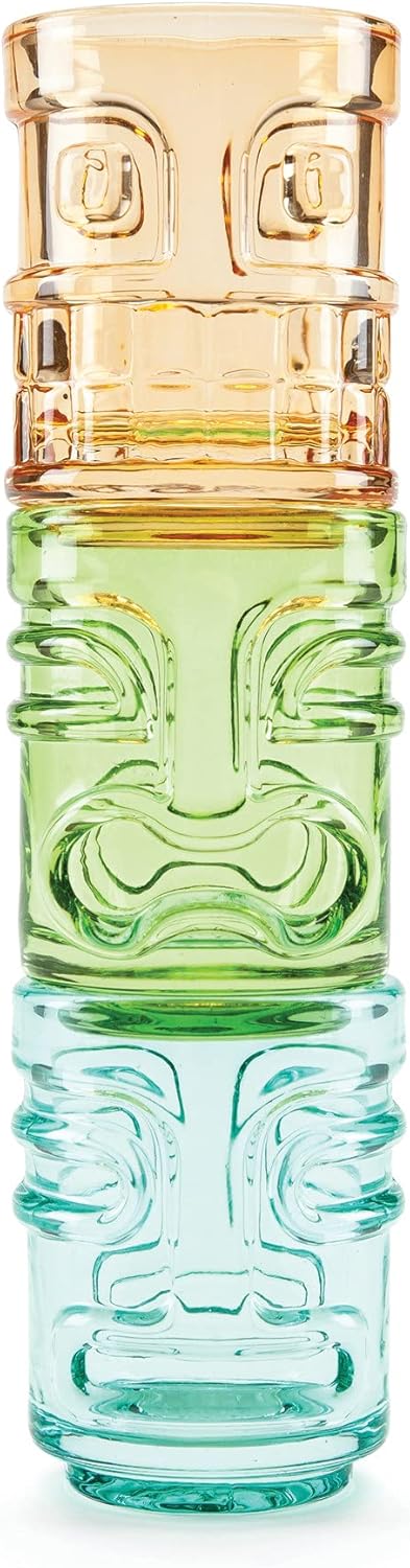 Tiki – Vasos de chupito para cócteles, juego de vasos de chupito apilables tropicales, vidrio de color Tiki, capacidad para 2 onzas, multicolor,
