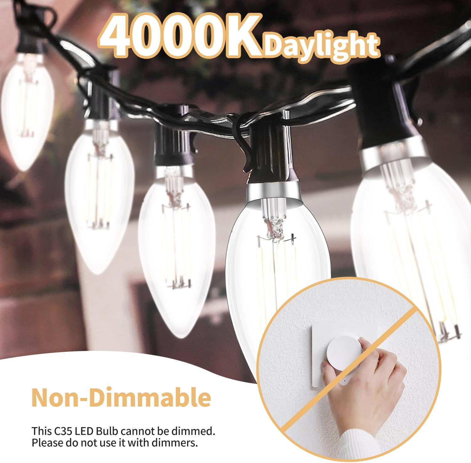MEGAENERGY Bombilla LED E12 equivalente a 40 W, bombilla LED para candelabro, luz blanca diurna de 4000 K, no regulable, bombilla LED Edison vintage