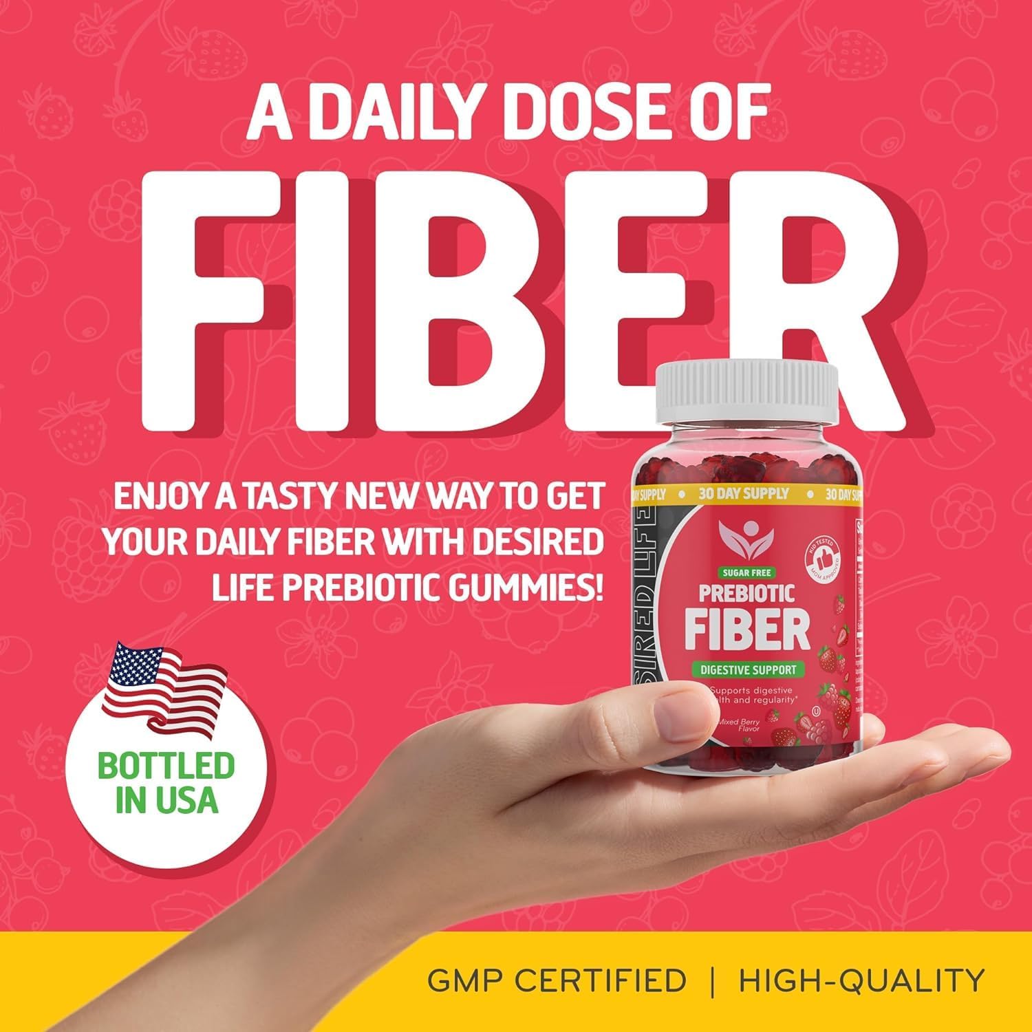 Desired Life Prebiotic Fiber Gummies for Adults and Kids  4g Sugar Free Natural Berry Flavored Gummies – Supports Digestive Health and Metabolism.