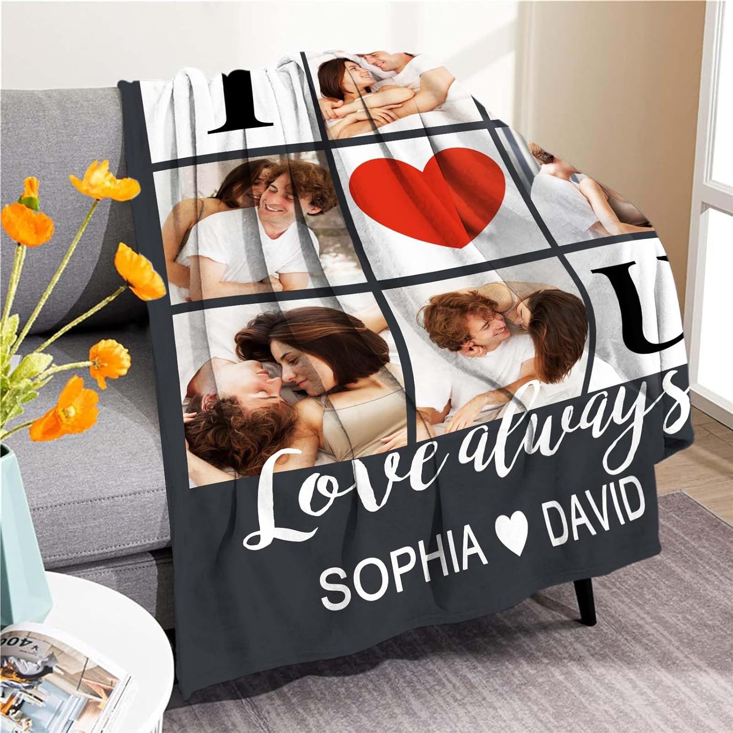Regalos con texto en inglés “I Love You”, manta de franela personalizada para novio, manta de franela personalizada con imagen, regalos de novio