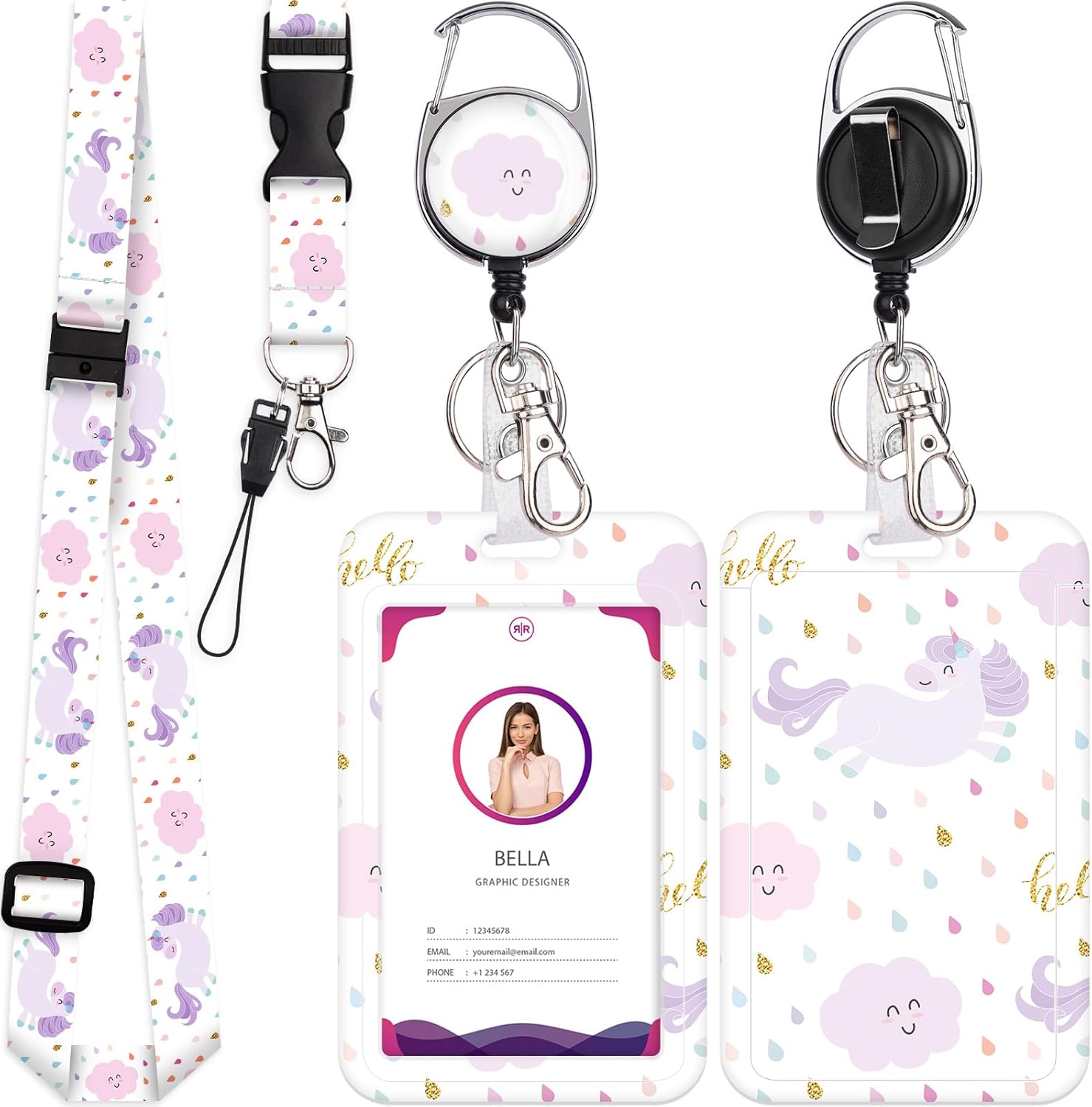 Soporte para tarjetas de identificación con cordón, soportes retráctiles y cordón ajustable, bonito cordón para insignia con carrete de insignia