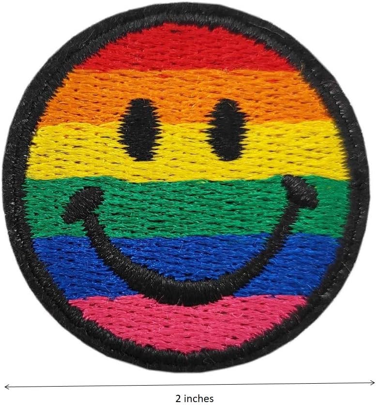 Parches del orgullo del mes del orgullo, gay lesbiana LGBT Rainbow Smile Face bordado para planchar en el juego de 2 piezas