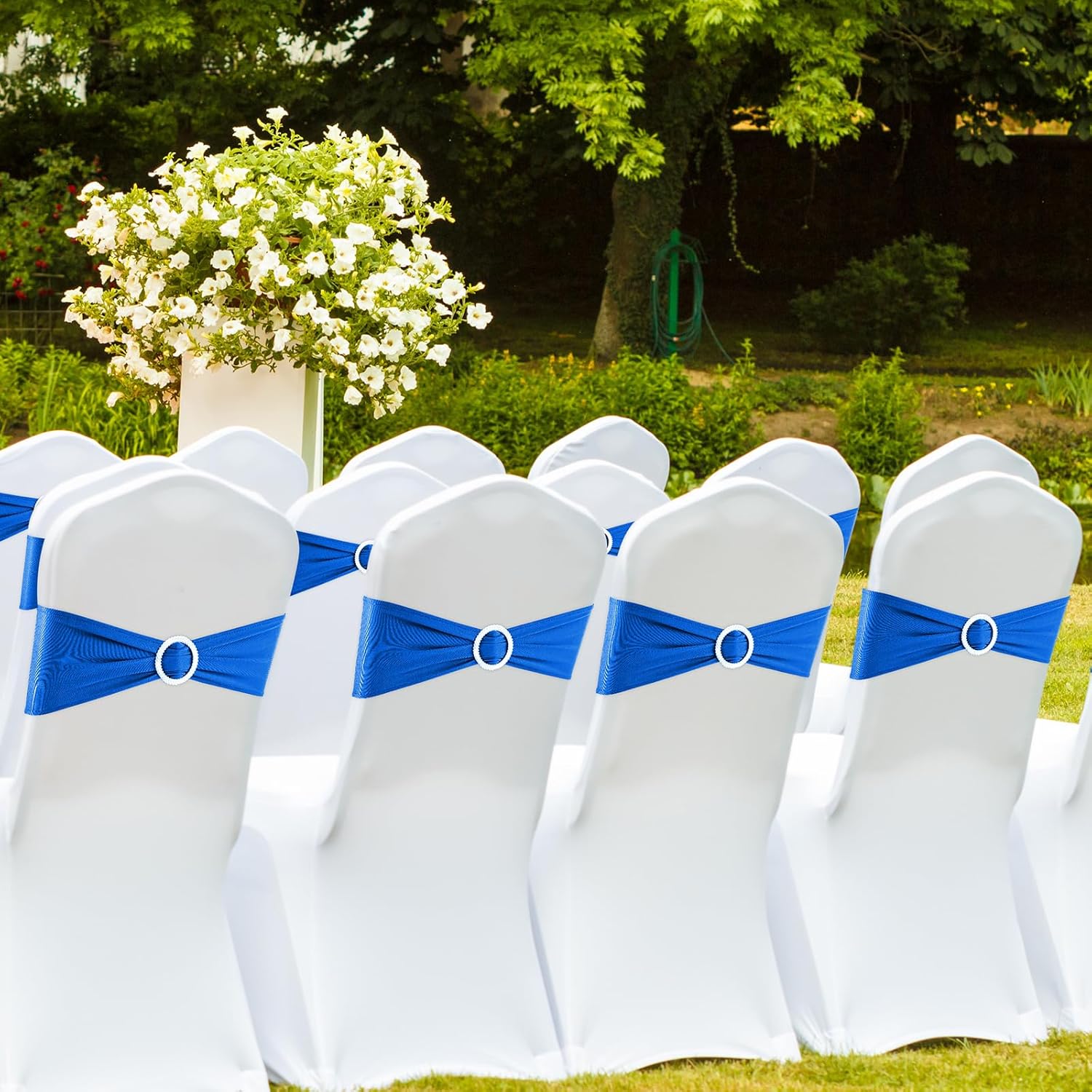 BOUBONI Paquete de 25 bandas elásticas de elastano para sillas con hebillas para sillas plegables, bodas, fiestas, recepciones, baby shower,